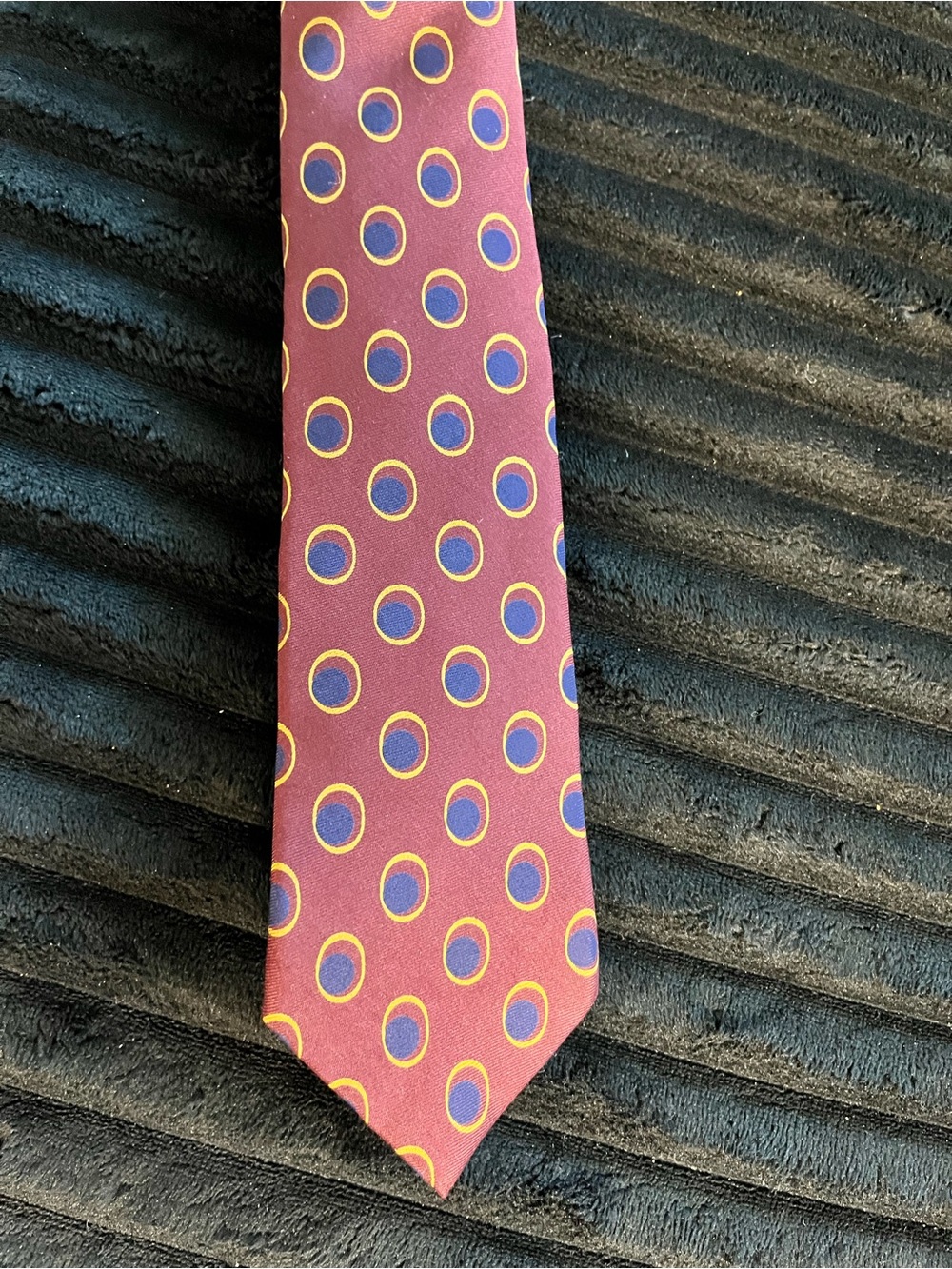 Calvin Klein Burgundy Silk Tie with Blue Dot Pattern
